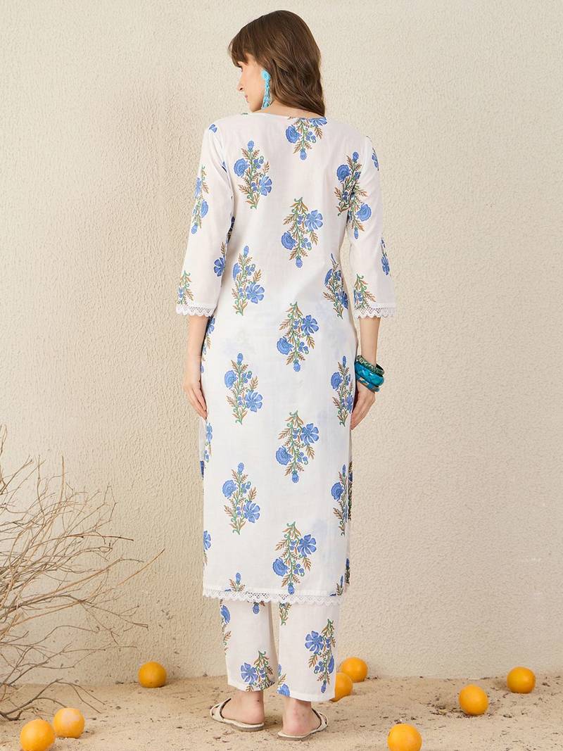 Women Floral Printed Regular Pure Cotton Kurta with Trousers