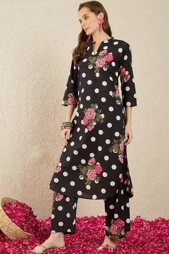 Women Floral Printed Regular Pure Cotton Kurta with Trousers