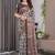 Grey Color digital floral prints And zari woven Work Linen Saree