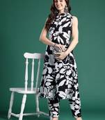 Floral Printed Pleated Pure Cotton Kurta with Trousers