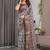 Grey Color digital floral prints And zari woven Work Linen Saree