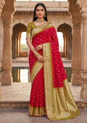 Red  soft banarasi silk saree with zari weaving meenakari design 1