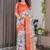Peach Color digital floral prints And zari woven Work Linen Saree