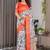 Peach Color digital floral prints And zari woven Work Linen Saree