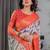 Peach Color digital floral prints And zari woven Work Linen Saree