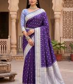 purple soft silk blend saree with zari weaving meenakari design