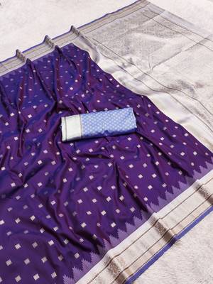 purple soft silk blend saree with zari weaving meenakari design 2