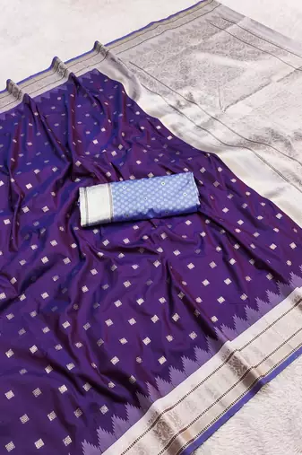 purple soft silk blend saree with zari weaving meenakari design