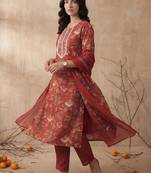 Women Floral Embroidered Regular Mirror Work Kurta with Trousers & With Dupatta