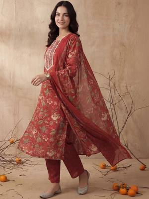 Women Floral Embroidered Regular Mirror Work Kurta with Trousers & With Dupatta 2