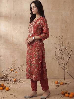 Women Floral Embroidered Regular Mirror Work Kurta with Trousers & With Dupatta 3