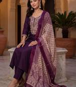 Women Ethnic Motifs Embroidered Regular Thread Work Kurta with Trousers & With Dupatta