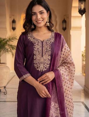 Women Ethnic Motifs Embroidered Regular Thread Work Kurta with Trousers & With Dupatta 2