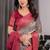 Wine Color digital floral prints And zari woven Work Linen Saree