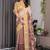 Yellow Color digital floral prints And zari woven Work Linen Saree