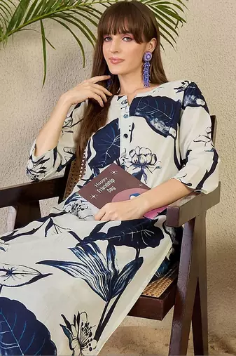 Women Floral Printed Regular Pure Cotton Kurta with Trousers