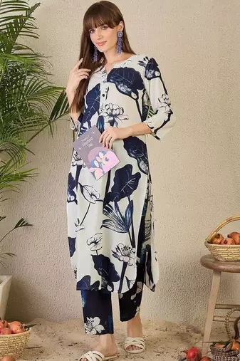 Women Floral Printed Regular Pure Cotton Kurta with Trousers