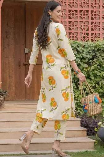 Women Printed Regular Pure Cotton Kurta with Trousers