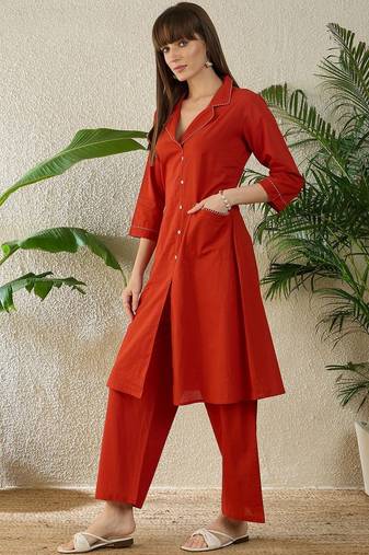 Pure Cotton A Line Kurta With Palazzos