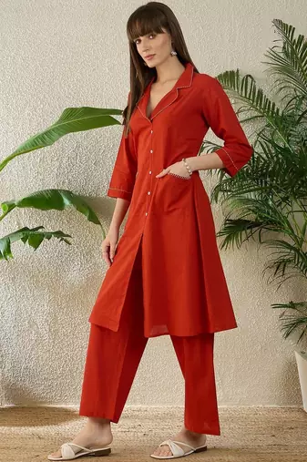 Pure Cotton A Line Kurta With Palazzos