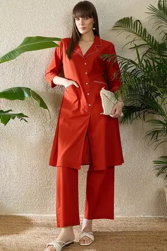 Pure Cotton A Line Kurta With Palazzos