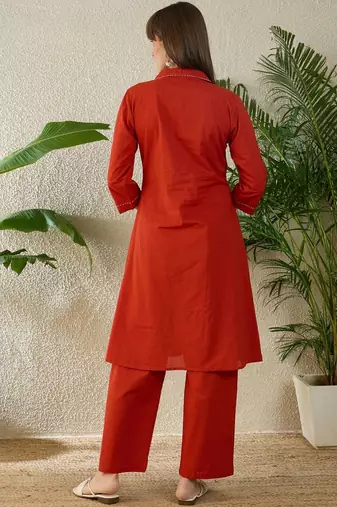 Pure Cotton A Line Kurta With Palazzos