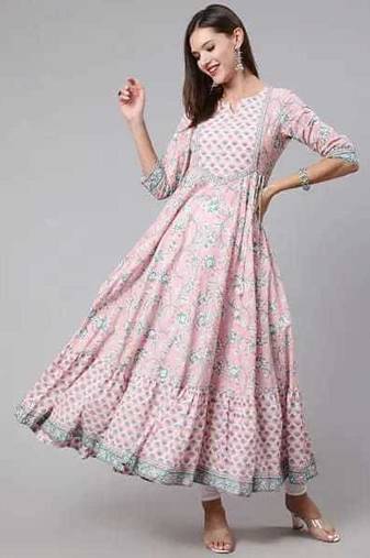 Women   Cotton Floral Printed Anarkali Kurta