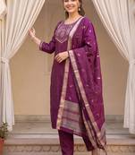 Women Ethnic Motifs Embroidered Regular Thread Work Kurta with Trousers & With Dupatta