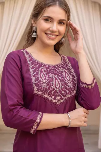 Women Ethnic Motifs Embroidered Regular Thread Work Kurta with Trousers & With Dupatta