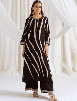 Women Striped Printed Beads and Stones Kurta with Palazzos 1