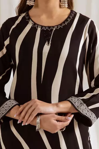 Women Striped Printed Beads and Stones Kurta with Palazzos