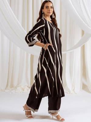 Women Striped Printed Beads and Stones Kurta with Palazzos 3