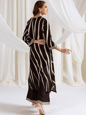 Women Striped Printed Beads and Stones Kurta with Palazzos 4