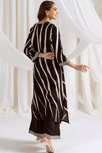 Women Striped Printed Beads and Stones Kurta with Palazzos