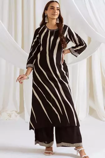 Women Striped Printed Beads and Stones Kurta with Palazzos