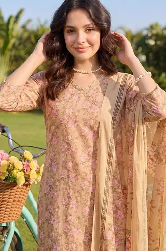 Women Floral Printed Regular Pure Cotton Kurta with Trousers & With Dupatta