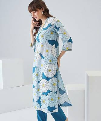 Women Floral Printed Regular Pure Cotton Kurta with Trousers 6