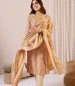 Women Floral Printed Angrakha Pure Cotton Kurta with Trousers & With Dupatta