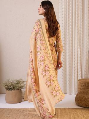 Women Floral Printed Angrakha Pure Cotton Kurta with Trousers & With Dupatta 4