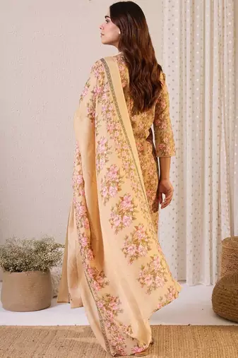 Women Floral Printed Angrakha Pure Cotton Kurta with Trousers & With Dupatta