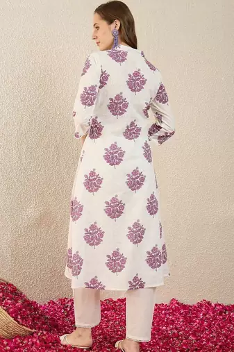 Women Floral Printed Regular Pure Cotton Kurta with Trousers