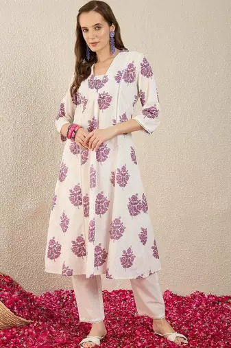 Women Floral Printed Regular Pure Cotton Kurta with Trousers