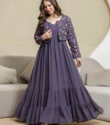 Purple georgette embroidery work anarkali flared kurti with jacket for women's