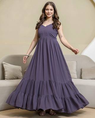 Purple georgette embroidery work anarkali flared kurti with jacket for women's 3