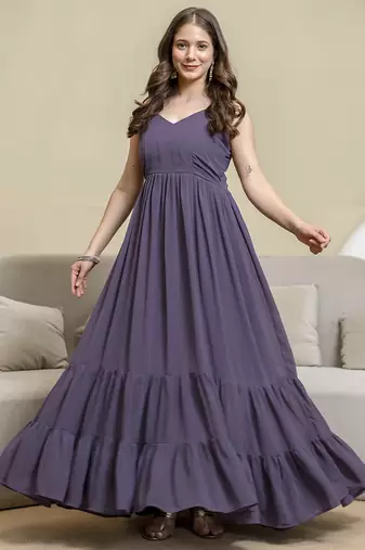 Purple georgette embroidery work anarkali flared kurti with jacket for women's