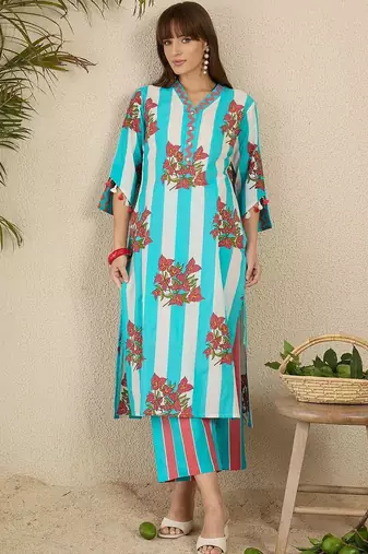 Women Floral Printed Regular Pure Cotton Kurta with Trousers