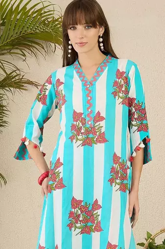 Women Floral Printed Regular Pure Cotton Kurta with Trousers