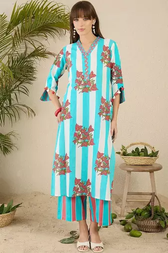 Women Floral Printed Regular Pure Cotton Kurta with Trousers