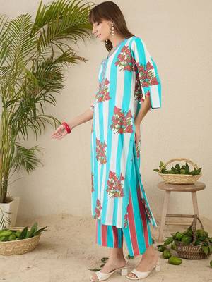 Women Floral Printed Regular Pure Cotton Kurta with Trousers 6