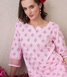 Floral Printed Round Neck Pure Cotton Straight Kurta With Trouser